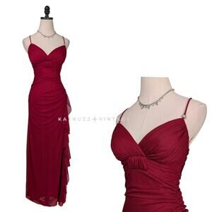 Vintage Prom Dress Maxi Gown 4 Red Y2K Fairy Glam Ruffle Empire Grunge Vamp